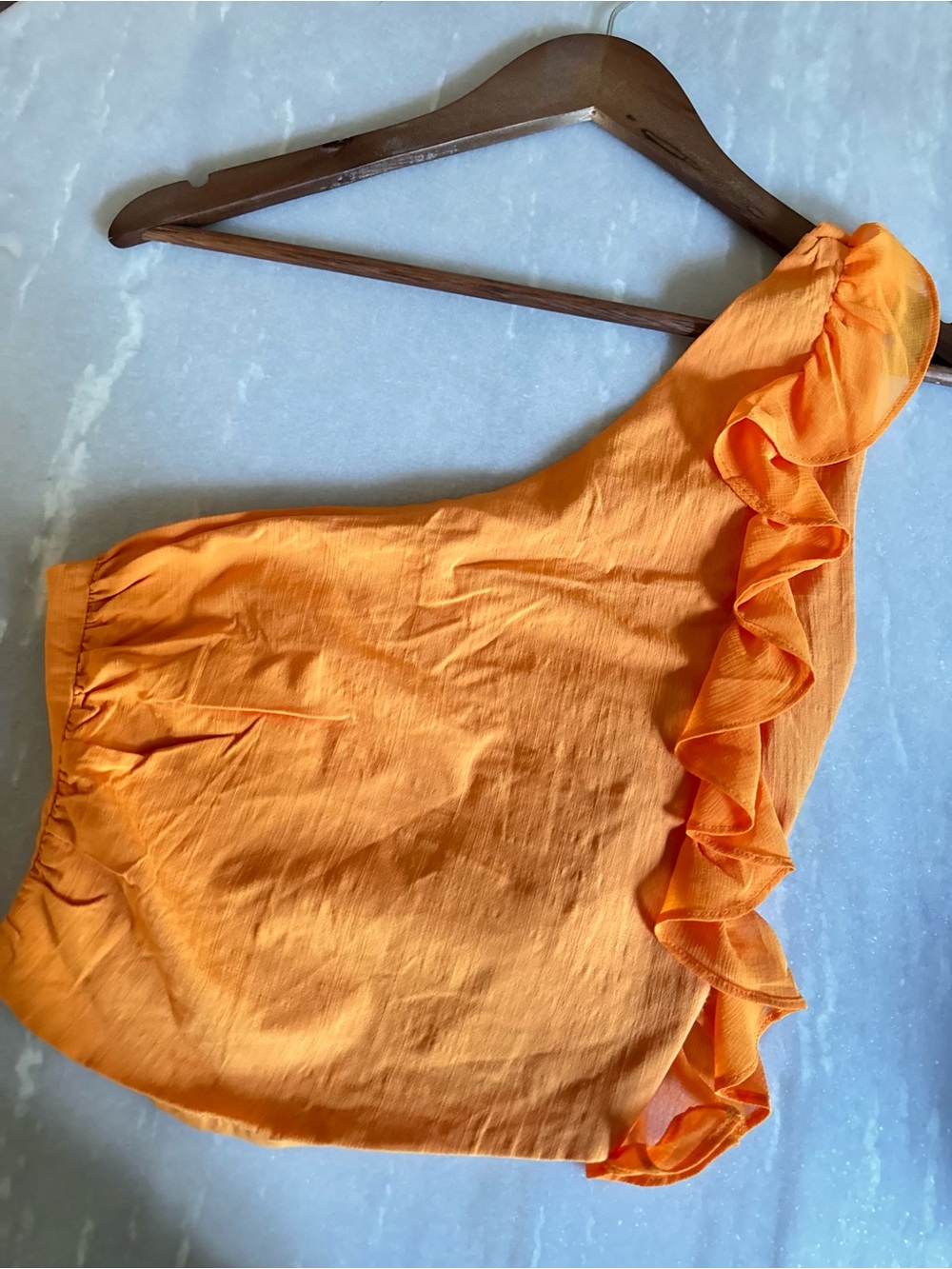 Free People Orange Ruffle One-Shoulder Top - Size M